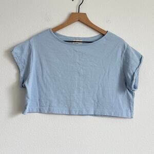 For Days Blue Short Sleeve Cropped Sweatshirt 100% Organic Cotton Boxy Cuffed XS